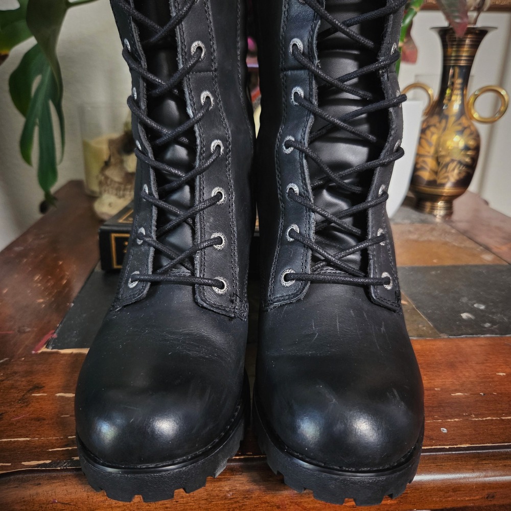 Harley Davidson Aldona Boots Biker Women Black Leather Tall Lace Up Size 7.5 M - Picture 6 of 9